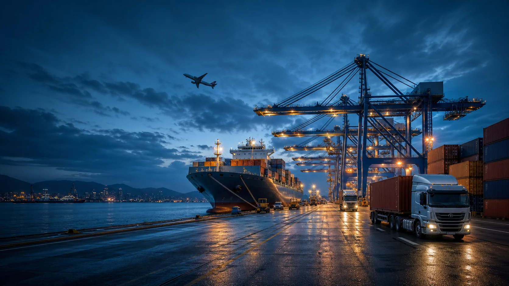 International freight terminal connecting sea, air, and road cargo