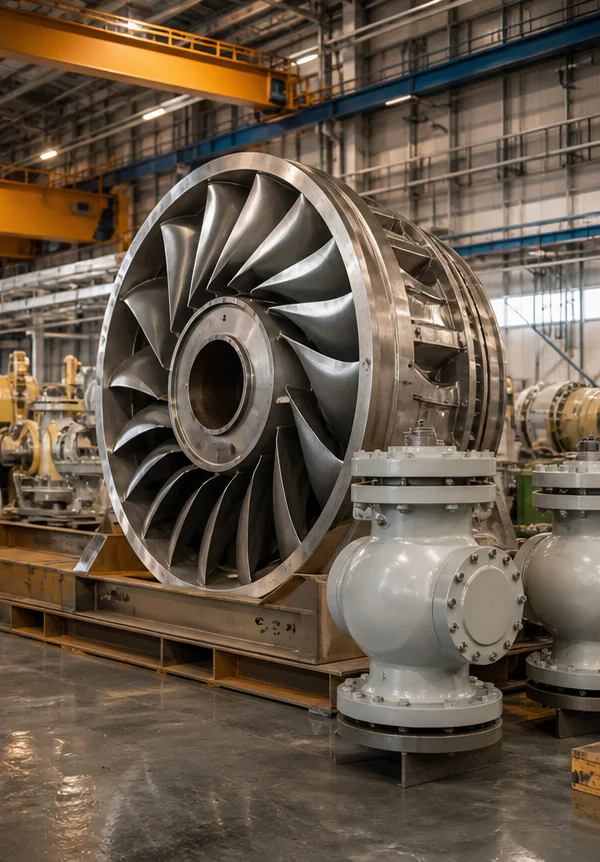 Hydroelectric turbine component and project machinery ready for freight