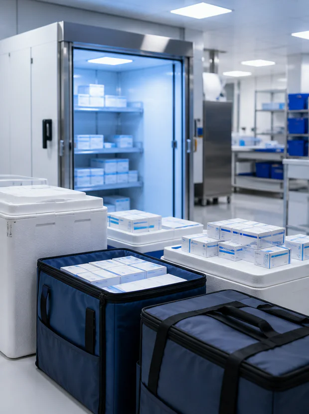 Temperature-controlled pharmaceutical packaging and insulated logistics boxes